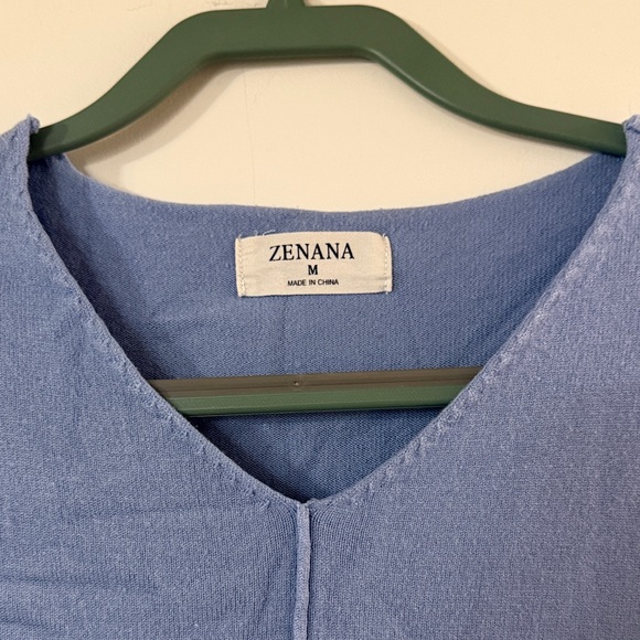 ZENANA Soft Blue V-Neck Pullover Sweater - Picture 2 of 7